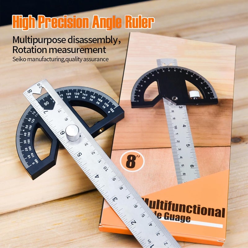 kurras Protractor Angle Finder Stainless Steel Angle Ruler with 0-180 Degrees Adjustable Angle Square 8-Inch Woodworking Ruler for Woodworking/Carpenter/Construction/Measurement/Hobbyists - Image 5